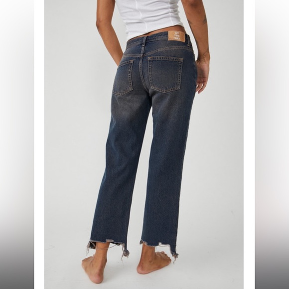 Free People Maggie Distressed Mid-rise Straight-Jeans Size 27 Back Alley Blue - Picture 5 of 15